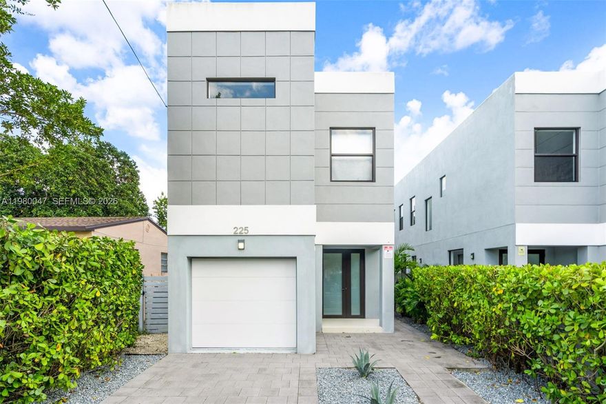 Welcome home to this one of a kind modern construction home built in 2021. This gated home features 3 bedrooms 3 1/2 bathrooms plus a one car garage. All hurricane impact windows and doors. Foyer entrance, open kitchen to living and dining room great for entertaining. Custom kitchen cabinets with stainless steel appliances. Huge island great for large families. Pantry, laundry and storage room. 1/2 bath downstairs. All bedrooms are ensuite. Split bedroom plan. Primary bedroom has huge walk in closet. Modern floating cabinet with dual sinks, glass enclosed shower. Other 2 bathrooms have either tubs or shower. All bedrooms feature walk in closets. Backyard has room for a plunge  pool. Great central location to Brickell, Coconut Grove and Coral Gables.