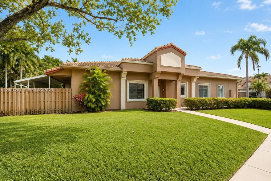 Rarely avail 3/2 CORNER Villa w/ double-wide driveway & single-car garage, located in the gated Lombardy community of Kings Point. This bright & open home has a spacious, airy layout filled w/ natural light. Enjoy year-round relaxation on large screened patio featuring a hot tub for unwinding or entertaining. This home boasts ceramic tile flooring throughout & hurricane shutters. Recently resurfaced black-top roadways and Roof is 3 yrs new. No current assessments. Enjoy all Kings Point amenities, including a spectacular 60,000-sf clubhouse offering clubs, classes, seminars, dances, craft and card rooms, and multiple exercise rooms. Resort-style features include indoor pool & outdoor pools, 1,000-seat performing arts theater featuring shows & movies. A small pet is welcome.