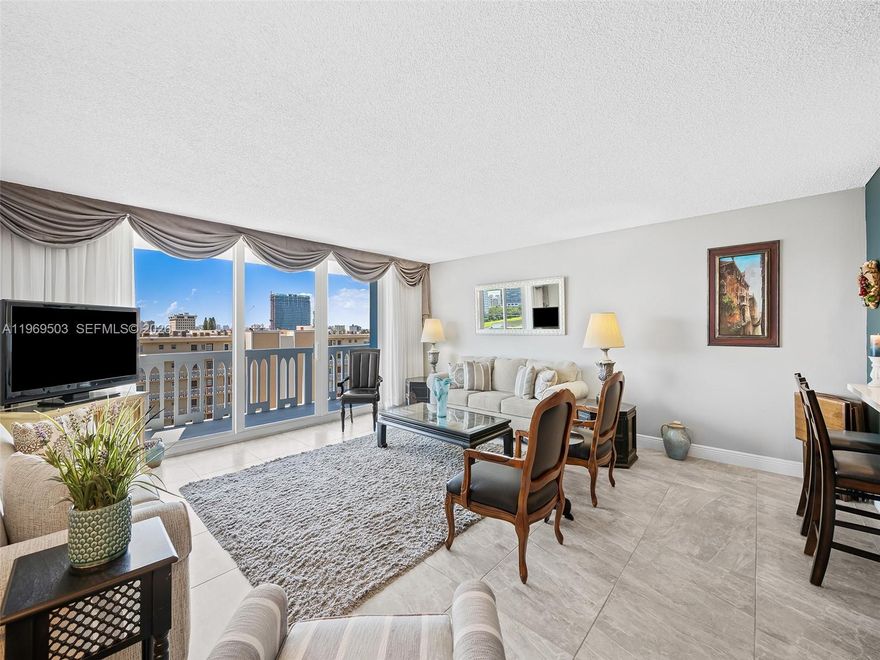 Welcome to this beautifully renovated 2-bed, 2-bath corner condo in Hallandale Beach. This move-in-ready unit is being offered fully furnished and features impact windows and doors, porcelain tile throughout, and a modern kitchen with quartz countertops and stainless steel appliances, brand new AC unit. The spacious primary suite includes an oversized walk-in closet. Bright and airy living spaces offer plenty of natural light. Located less than a mile from the beach and close to Aventura, Gulfstream Park, and Downtown Hollywood. **50-year recertification done and assessment fully paid by seller** Building in good standing, no current assessments.