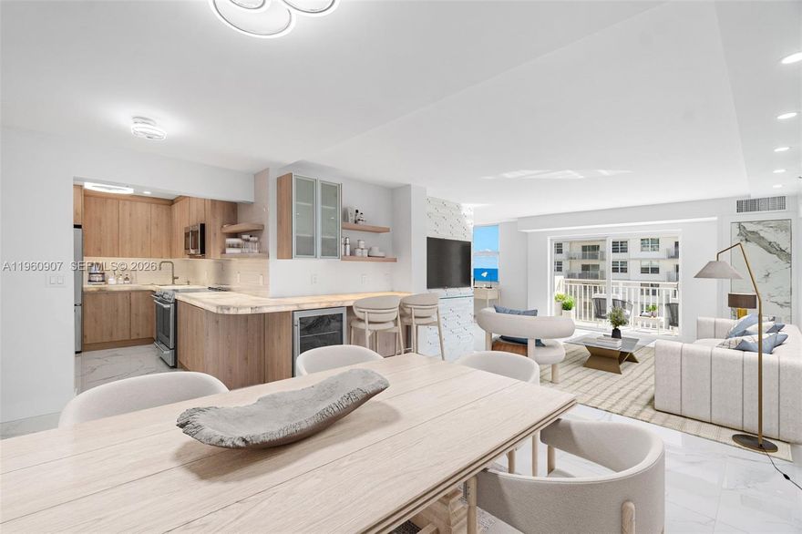 Exquisite New oceanfront residence with 2 bedrooms and 2 full baths, fully renovated and designed with impeccable attention to detail. Offering 1,100 SF located with direct ocean views at 4505. S Ocean.  Condominium amenities include an oceanfront pool and private beach access. Custom kitchen features Thermador appliances, illuminated quartzite lighting, countertops, and a wine cooler Bar top. The living and dining areas showcase designer finishes, LED ceiling lighting, and a striking custom glass fireplace wall. Both bedrooms offer custom closets, glass doors, and spa-inspired baths with European fixtures and finishes. The building offers a pool, gym, BBQ area, and assigned covered parking, and is located in an excellent area, ideal for full-time living or as a second home.