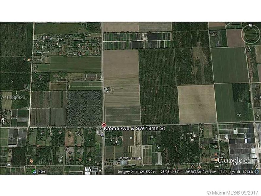 75.8 Acres on major intersection corner.  Property is located at the NE corner of Krome Ave. & SW 184 St. ,  The property has 1/2 mile of frontage on Krome Ave. and 1/4 mile of frontage on SW 184 St. . This property is on the first major east-West intersection corner south of Kendall Drive.