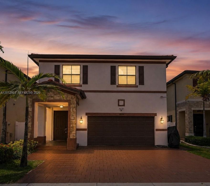 Welcome home to this spacious 5 bedroom, 4.5 bathroom home in the private, gated community of Aquabella. Ideal layout with almost 3,000 sq ft of living space with tons of natural light. Downstairs features a foyer with formal living/dining room, half bathroom, generous kitchen with stainless steel appliances and family room with title throughout the first floor. Upstairs features all 5 bedrooms, including primary ensuite with walk in closet and washer and dryer. Aquabella is a gated community in Hialeah with resort style amenities such as a swimming pool, clubhouse, splash park, tot lot and state of the art fitness center. Low monthly HOA and newer construction. Ideally located close to multiple shopping centers, top rated schools and major highways.
