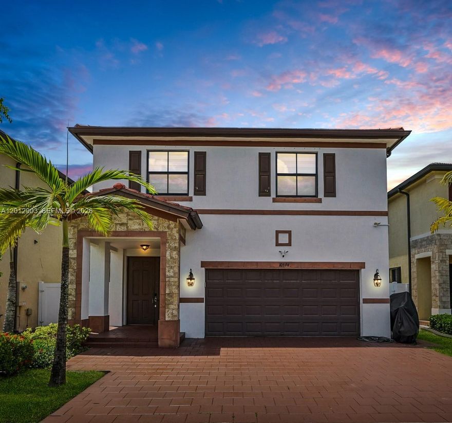 Welcome home to this spacious 5 bedroom, 4.5 bathroom home in the private, gated community of Aquabella. Ideal layout with almost 3,000 sq ft of living space with tons of natural light. Downstairs features a foyer with formal living/dining room, half bathroom, generous kitchen with stainless steel appliances and family room with title throughout the first floor. Upstairs features all 5 bedrooms, including primary ensuite with walk in closet and washer and dryer. Aquabella is a gated community in Hialeah with resort style amenities such as a swimming pool, clubhouse, splash park, tot lot and state of the art fitness center. Low monthly HOA and newer construction. Ideally located close to multiple shopping centers, top rated schools and major highways.