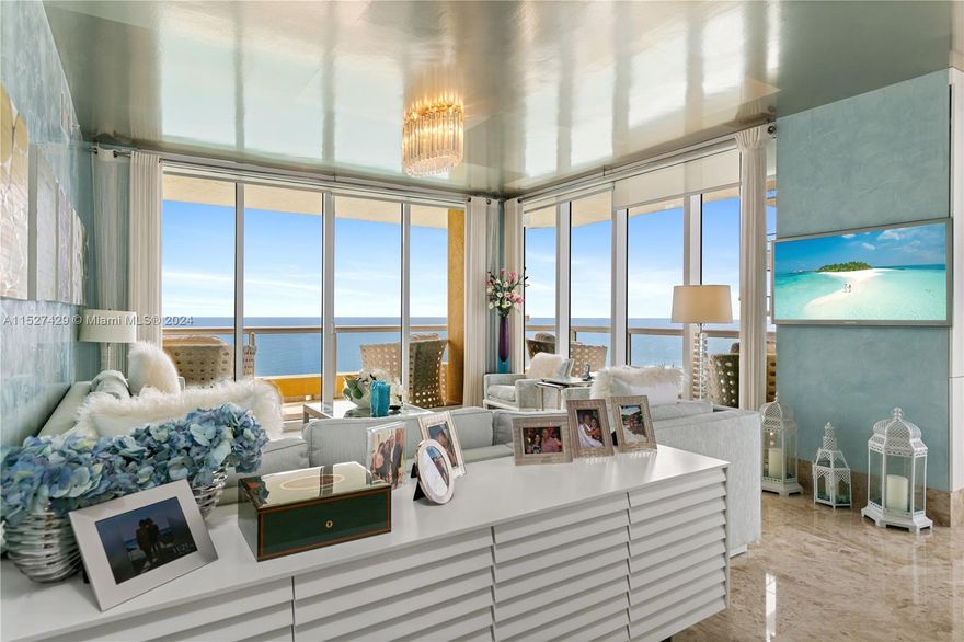 Spectacular views from this upper floor south corner residence! Beautifully finished with marble floors throughout, lavish marble bathrooms, automated window shades and many other fine appointments. The flow-through layout offers direct ocean ocean views and glittering skyline vistas and features 3 bedrooms plus a family room, easily enclosed as a 4th bedroom. Luxurious furnishings are negotiable. Acqualina boasts the Forbes Five-Star and AAA Five-Diamond awards and features world-class services and amenities that include ESPA, Il Mulino, Avra and KeUh and Miami's most spectacular ocean front pool and beach pavilion.