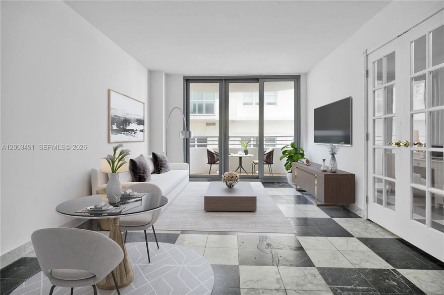 1-bedroom + den, 1.5-bathroom condo, oceanfront building Oceanside Plaza in Miami Beach. The spacious unit includes a private balcony with ocean views. Located in a building with amenities such as beach service, pool, two gyms, one assigned parking, and valet services—this condo is perfect for snowbirds seeking a winter retreat. The unit is move-in ready, available for immediate occupancy. Enjoy Miami’s vibrant beachside lifestyle with the iconic boardwalk stretching from South Beach to Bal Harbour.