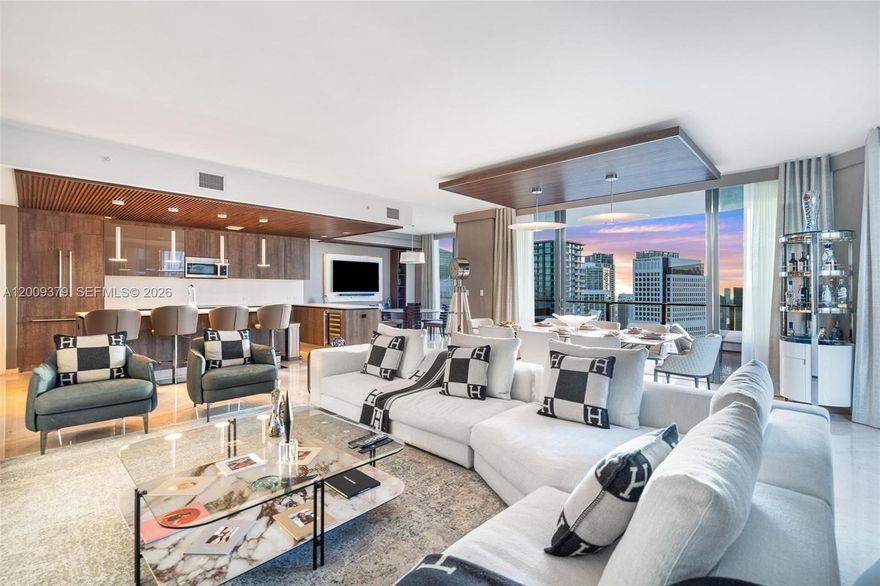 Unmatched value in Brickell! This expansive 4 Bedrooms plus a extra room 4.5 Bathrooms corner home at Rise, Brickell City Centre delivers sweeping water and city panoramas from oversized wraparound terraces. Designed for both style and function, interiors feature marble flooring, custom Italian cabinetry, quartz island kitchen, sleek floating vanities, and automated shades. Each bedroom is complete with generous walk-in closets, plus a large laundry room and private staff quarters with full bath. Two assigned spaces and guest valet parking add convenience. Located above Brickell’s premier destination for luxury shopping and dining, this residence combines world-class amenities with the ultimate Miami lifestyle—offered at the most competitive price for a 4-bedroom in the building.