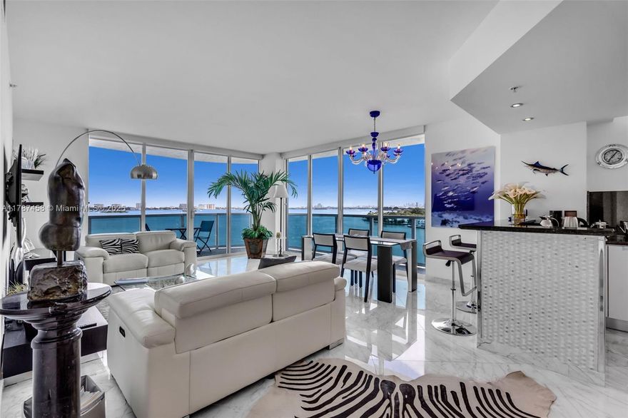 Experience spectacular waterfront living in this stunning residence in the heart of North Bay Village. This bright, airy 2-bedroom, 2.5-bath unit features floor-to-ceiling windows that flood the space with natural light and showcase breathtaking panoramic views. Enjoy sleek marble flooring throughout, modern bathrooms, and top-of-the-line appliances. The spacious open layout offers an ideal flow for entertaining, while the oversized bedrooms provide both comfort and style. A true gem — easy to fall in love with.