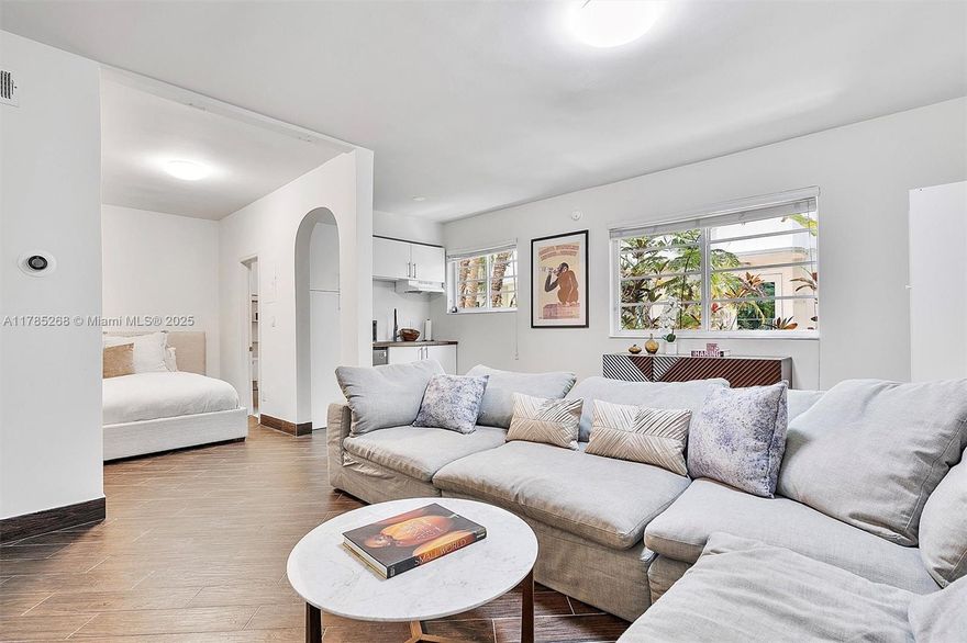 Boutique Art Deco building on a picturesque, tree-lined street—Located in the sought-after South of Fifth neighborhood, just blocks from Playa Miami Beach and South Pointe Park, this light and bright unit features everything you need: a chic alcove floor plan with a defined sleeping nook, wood-look tile flooring, a sleek kitchen, a secured lobby, and a pet-friendly community. It’s move-in ready and fully furnished—ideal as a primary residence or a stylish second home. With impact windows and doors and minimal maintenance required, this is easy coastal living at its best. Just minutes from South Pointe Park, the beach, and the best of SoFi, including Joe's Stone Crab, Carbone, Milo's, and Pura Vida. Bundled service pricing available for buyers. Connect with the listing agent for details.