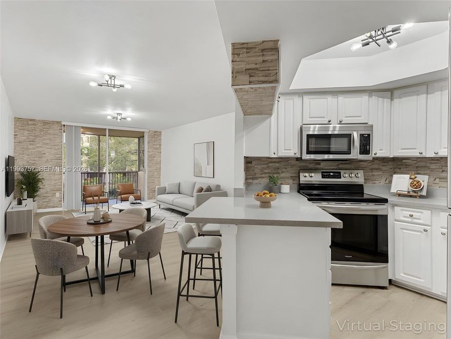 ***Move in with only 2 months (First Month + Security), depending on tenant profile*** Beautifully remodeled 1-bedroom, 1-bath apartment in a prime Doral location, perfect for those seeking a truly move-in-ready home. This unit features brand-new laminated floors, fresh paint throughout, and modern LED lighting with stylish fixtures that enhance the space along with abundant natural light. The kitchen offers granite countertops, a stylish backsplash, and stainless-steel appliances. Enjoy the convenience of an in-unit washer and dryer, plus a tankless water heater for improved energy efficiency. The spacious bedroom includes a walk-in closet, complemented by a tastefully updated bathroom. Step out to a private screened balcony with a large storage room—a rare and highly valuable feature. Water is included in the rent, adding extra value and convenience for the tenant. Located in the gated community of Las Vistas at Doral, residents enjoy multiple swimming pools, a fitness center, and tennis courts. Ideally situated just minutes from major highways, Jackson West Medical Center, Downtown Doral, CityPlace Doral, restaurants, shopping, and top-rated schools. Only 15 minutes from Miami International Airport. A clean, upgraded, and well-maintained unit ready for immediate occupancy—schedule your showing today before it’s gone.