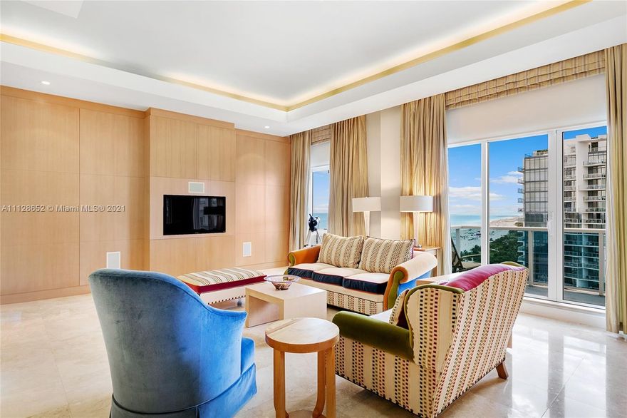 This beautiful 3BR/3BA unit at the Roney Palace with 15FT ceilings & cove lighting, offers amazing Southeast & Western views, stone floors, spacious living room w/terrace access and city & ocean views, plus a private dining area. The kitchen sports stone countertops & top-of-the-line appliances. Spacious principal suite w/walk-in closets & an elegant bathroom. Additional features include a full laundry room, Creston system & hurricane impact windows. Renovated building offers fully-staffed amenities that include: 3 oceanfront resort-quality swimming pools & expansive lounging areas, 600 linear FT of private beachfront, world-class gym/spa, 24-hour security, & valet parking for all residents. The Roney Palace shares amenities with 1 Hotel South Beach.