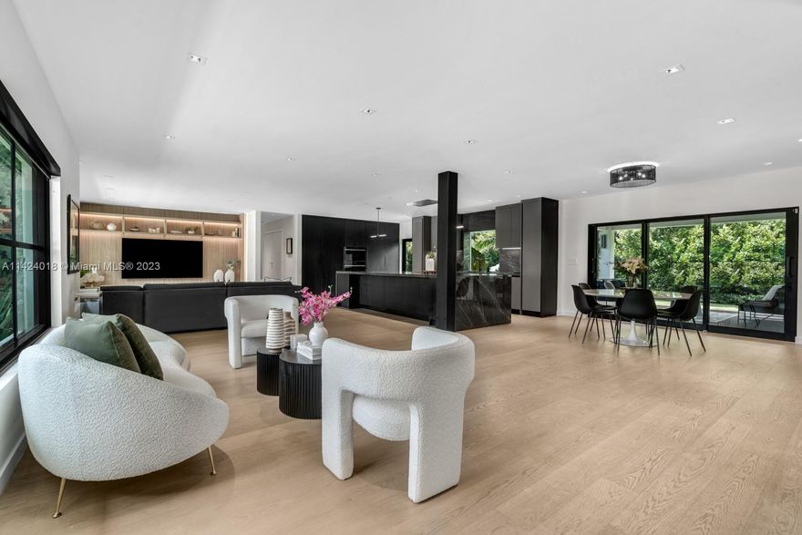 Step Inside With Me! Presenting this completely renovated modern home nestled in the tropical and highly coveted Hibiscus Island. Situated on a 9,500 SF corner lot, the chic interiors feature an open floorplan with multiple sitting areas. Gorgeous millwork and custom build-ins throughout. A sleek kitchen by Italkraft with an oversized chef's island, European cabinetry, & marble counters by Opustone offer an elevated dining experience. The primary suite is appointed with 2 walk-in closets, steam shower + soaking tub, and its own terrace. The home transitions to an expansive yard with a new heated saltwater swimming pool, sundeck, and privacy landscaping. Residents of this 24/7 guard gated community enjoy tennis and basketball courts, playground & proximity to South of 5th & Downtown Miami.