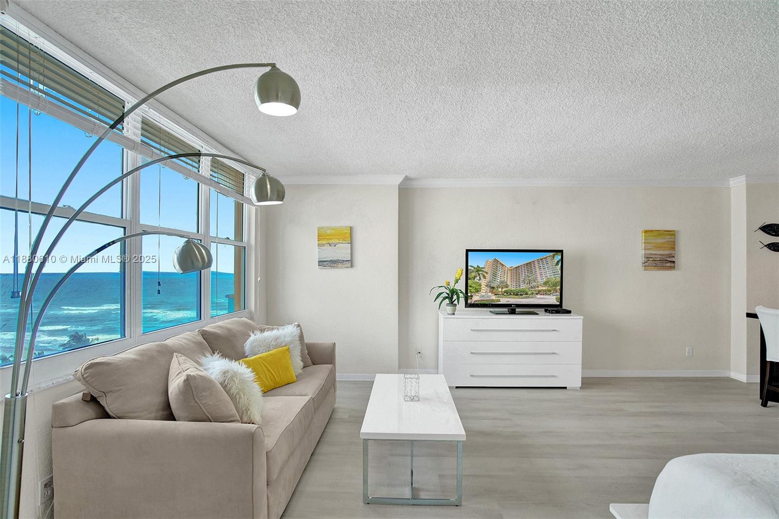 Available October 6, 2025! Minimum 3 months rental. Bright and spacious furnished Studio with breathtaking intracoastal views available for Seasonal or annual rent. This studio does not have a balcony. Experience The Wave Lifestyle - one of the finest and most exclusive Luxury buildings on the Beach for the price value. Great amenities: Newly remodeled Resort style pool deck with lash palm trees, fountains, Jacuzzi and GYM overlooking the ocean and complimentary Beach services