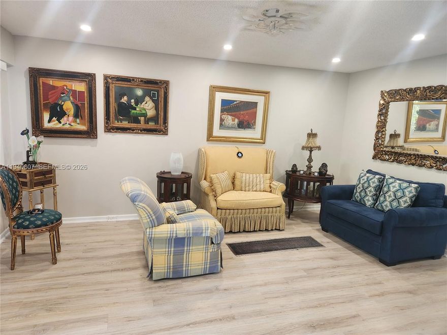 Welcome to Century Village, a vibrant 55+ community where your dream lifestyle awaits! This beautifully updated 2 Bed 1.5 Bath penthouse unit offers an exceptional blend of comfort and convenience. Updated kitchen with brand new  cabinets, stainless appliances & quartz counters, both baths have been beautifully remodeled. New floors throughout, new light fixtures & hi hat lighting throughout. Newer ac unit and electric panel, new ceiling fans, freshly painted interior & lots of storage. Separate storage area in building, washer and dryers on floor and building elevator. Relaxing pool views from both bedrooms.  Enjoy the enclosed balcony as extra living area or open the sliders and enjoy the breeze.  Century Village boasts an array of top notch amenities, including a gorgeous clubhouse, swimming pools, fitness center, tennis courts, walking trails, courtesy shuttle and endless social activities. Guard gated community with 24/7 security. located close to I-75, Pembroke Lakes mall, hospital and places of worship.  Close to Pembroke Gardens with shopping and restaurants NO Rentals first 2 years of ownership.
HOA includes water, cable, internet & full access to resort style amenities.