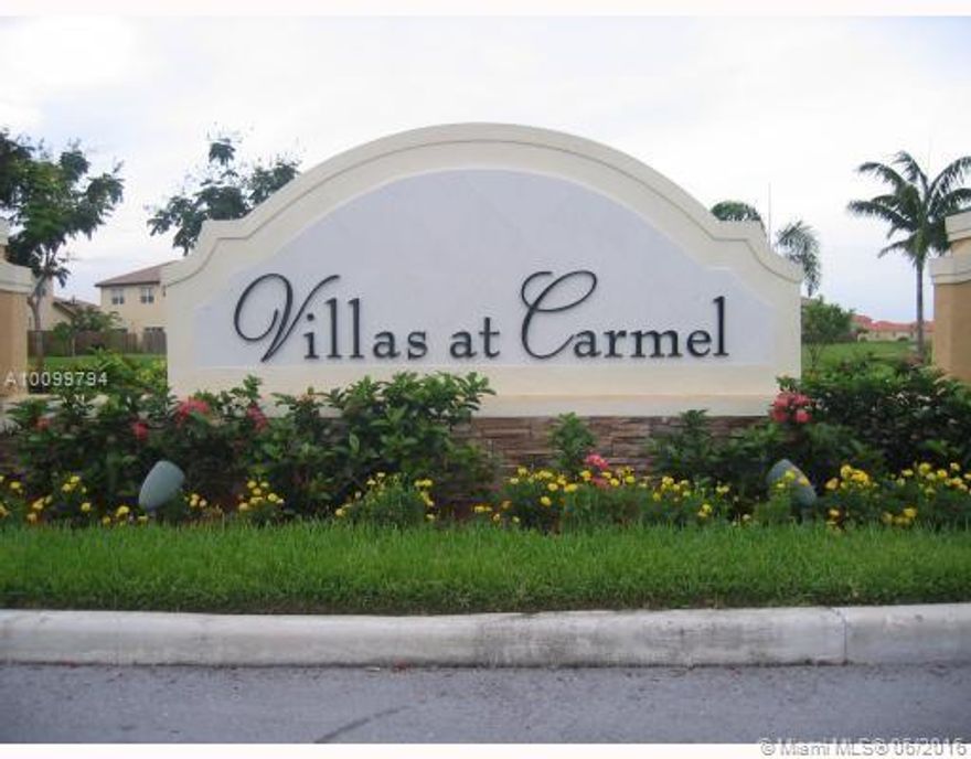 Lovely 3b/2.5b unit in sought after Villas at Carmel at Malibu Bay. Two story townhouse features open kitchen, living room, half bath and family room on the first floor tiled throughout. Three bedrooms and two baths on the second floor.. Gated community, centrally located, with fast access to the Turnpike, and next to Homestead Hospital. Well kept community includes club house, swimming pool, fitness center and more.