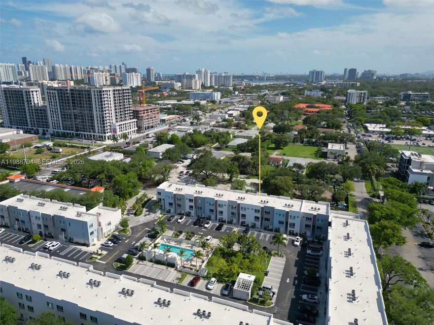Spacious split-level townhouse condo at Aventura Village. 2BD/2.5BA + den, 1,392 SF. Modern kitchen w/ island, SS appliances, soft-close cabinets. Balcony w/ pool views. W/D in unit. Gated community, heated pool, BBQ area, 24-hr security. Pet friendly. 1 assigned parking + guest parking. Walking distance to Aventura Mall & Brightline station. Minutes to I-95, dining & top-rated schools. Currently tenant-occupied — ideal investment opportunity. Shown by appointment with 24-hr notice.