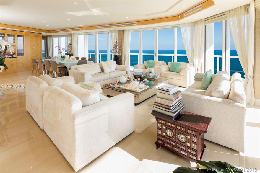This stunning oceanfront SE corner penthouse in the prestigious Majestic Tower of Bal Harbour boasts the most breathtaking forever unobstructed views of the coastline. This one of a kind 3 BR/ 3.5 Bath penthouse with a wraparound balcony has 7 rooms with direct ocean views. Living room views of ocean and downtown Miami. Enormous master suite with large walk-in closet. Master bathroom with large shower and tub overlooking the pristine ocean. Private elevator and foyer. Includes automated hurricane shutters and window treatments. Custom built-in cabinets, doors and marble floors throughout. Resort amenities including pool, tennis & basketball court, billiard & card rm, gym, newly designed lobby and  spas, private restaurant, valet, full concierge, & 24 hour security. Best 2 parking spaces.