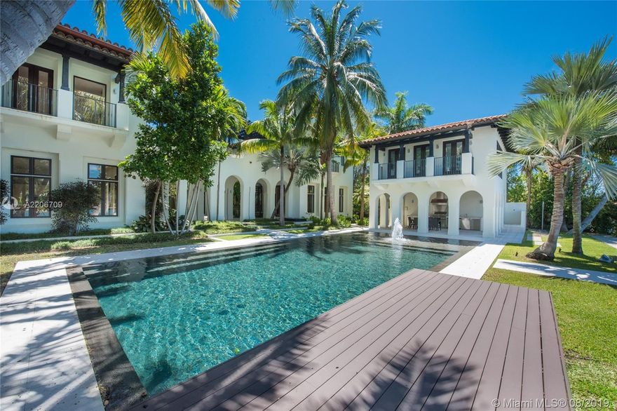 Glorious waterfront mansion in the most desirable Miami Beach neighborhood, Lower North Bay Road. Built 2009, this magnificent home offers 14,647 s.f of remarkably finished living areas featuring 12-foot ceilings throughout, beautiful living room in-between 2 interior lush courtyards, large family room with 810-botle wine cellar, game room, formal dining, & 1,100 s.f. ultra-high-end kitchen by Boffi. On the second floor, a gym, library, & spectacular 2,000+ s.f. master-suite with a seating lounge, a wet bar, & mega-size his & hers Boffi closets. The home is sited on a lushly landscaped 24,860 s.f. lot with 125 feet of waterfront, & comes with a detached waterfront office, covered summer kitchen, 48-foot knife-edge pool, dock, 3-car garage, full house generator, & more.