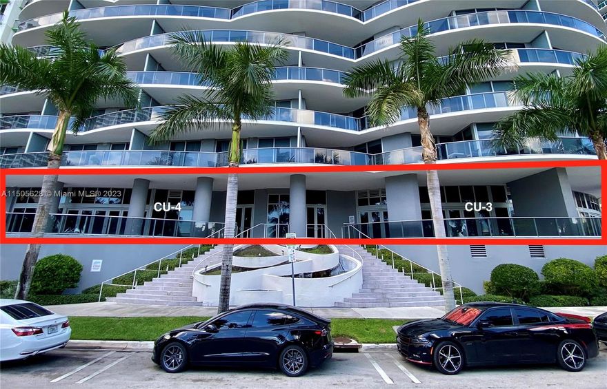 Ground Floor Prime Retail Space inside the Aria On The Bay condominium located in Edgewater, Miami. This prime waterfront decorator-ready retail space offers 20 ft high ceilings, floor-to-ceiling glass windows, with utility connections, grease traps and mechanical equipment in place, and an oversized terrace ideal for outdoor restaurant/cafe seating. Zoning: T6-36A-O