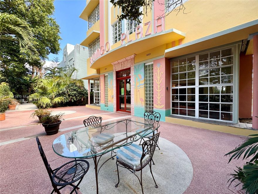 Spacious one-bedroom, one-bathroom corner unit in Flamingo Plaza, a classic Art Deco building on tree-lined Meridian Ave. The prime location is directly across from Flamingo Park, offering great amenities like a pool, gym, dog park, racquetball courts, and 19 clay tennis courts. The large kitchen connects smoothly to the living area, featuring high ceilings and plenty of natural light. Recent updates include a new water heater and central AC. Building features bike storage, laundry room and elevator. Easy to show.