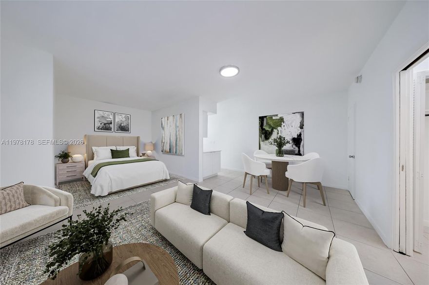Bal Harbour Village Gated Community-Great studio, 1 bath. Spacious floor plan on ground floor, tile floors throughout. Enjoy living in this 12 unit-2 story garden walk-up in exclusive Bal Harbour. This is a waterfront building with private pool, dock and assigned parking. First month rent & 2 months security deposit & background check. Boat slip is available for rent. Spacious floor plan on ground floor, NEW KITCHEN, tile floors throughout.