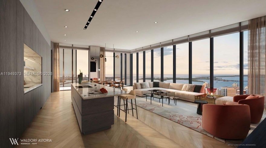 Waldorf Astoria Residences Miami redefines elevated living through the lens of a legendary brand. This exclusive lifestyle experience, 100-story tower—set to become the tallest residential building south of New York City. Conceptually designed, the building is a striking fusion of sculptural form and sophisticated function. W/panoramic views,floor to ceiling impact resistant windows throughout, kitchens w/custom designed cabinetry, Sub-Zero Wolf gas range,sub-Zero refrigerator wine cooler and microwave, integrated dishwasher, smart home technology, master suite w/spacious walk-in wardrobes with dressing room equipped with pull-out drawer and shelves.Built-in top of the line washer and dryer.Enjoy luxurious amenities like leading-edge fitness center w/private training studios and much more.