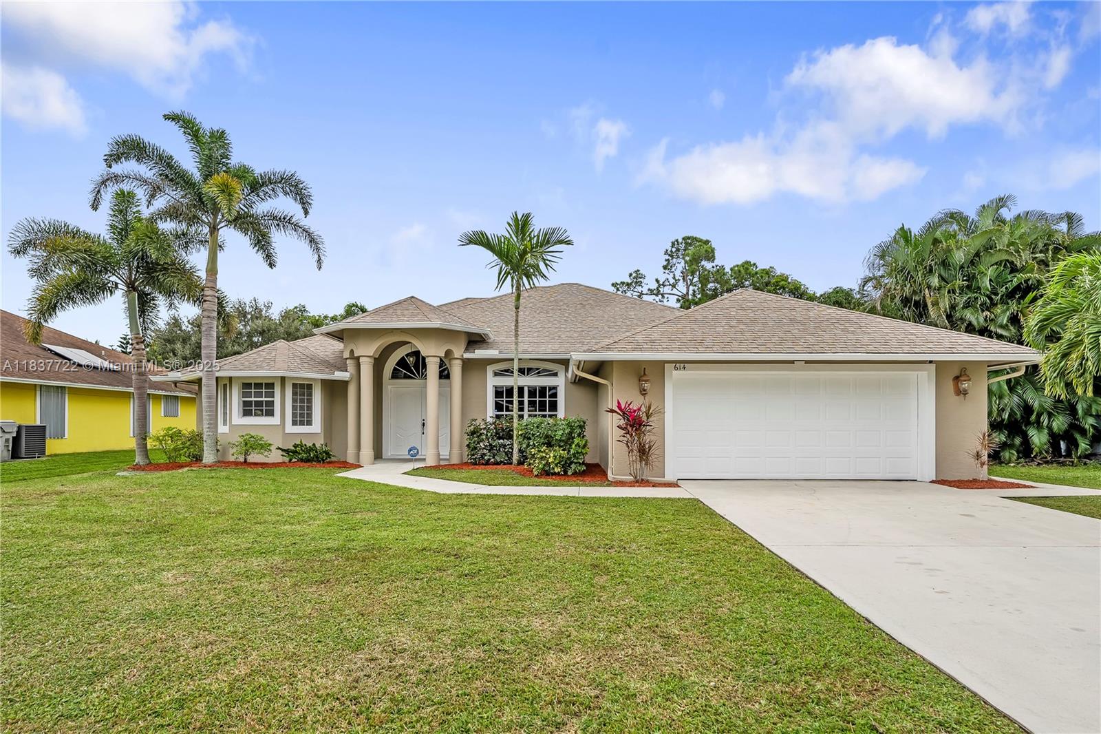 Beautiful 4-bedroom, 3-bath home with 2-car garage in a highly desirable neighborhood. Freshly painted inside and out, this home features tile flooring in main areas and new vinyl in bedrooms. The gourmet kitchen shines with granite counters, double wall ovens, cooktop, and upgraded cabinetry. Tray ceilings add elegance to the open layout. The spacious primary suite offers a sitting area and luxurious sports shower. Enjoy the convenience of a cabana bath and relax on the large, tiled, screened lanai overlooking the fenced yard. Added features include built-in garage storage, a new water heater, and a full security system.