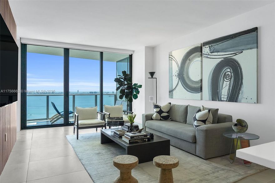 Walk into this immaculate high floor unit at Icon Bay. This 2/2 condo features a plethora of upgrades and endless Bay and Ocean views. Unit has Italian doors throughout, built out closets in both bedrooms, electric window shades, Toto toilet in the Primary Bath with glass door.  The unit has been redesigned to maximize the most closet space as possible. Smart home features throughout. Unit has a very nice size terrace to enjoy dining and relaxing on. Icon Bay features newly updated common areas, full gym, tennis courts, Bayfront pool, and private elevator foyers. Walk to Whole Foods, Midtown Shops, as well as all the other benefits to living in Edgewater. Close to I-95 and just a short drive to Miami Beach.