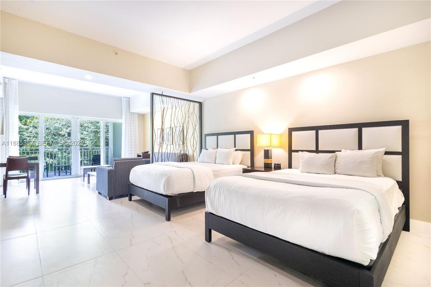 Beautifully fully furnished Condo/Hotel, Studio 705 Sq.Ft. kitchen, balcony, 1 full bath, shower and tub, Resort style, pool, spa, fitness 24 hours, excellent restaurants across from downtown Doral, at walking distance. NO CARPET, NEW PORCELINE, New washer/dryer, dishwasher.  Condo Association fee includes all utilities. enjoy a full list of massage and beauty service an equipped 24-hour fitness center. Owner can occupied 6 months and rent the rest of the year with the hotel program or by him self, some restrictions apply. Just steps away from Trump National Golf, city place and Downtown Doral. Condo fee include: Water, electricity, cable, internet. Easy to show.