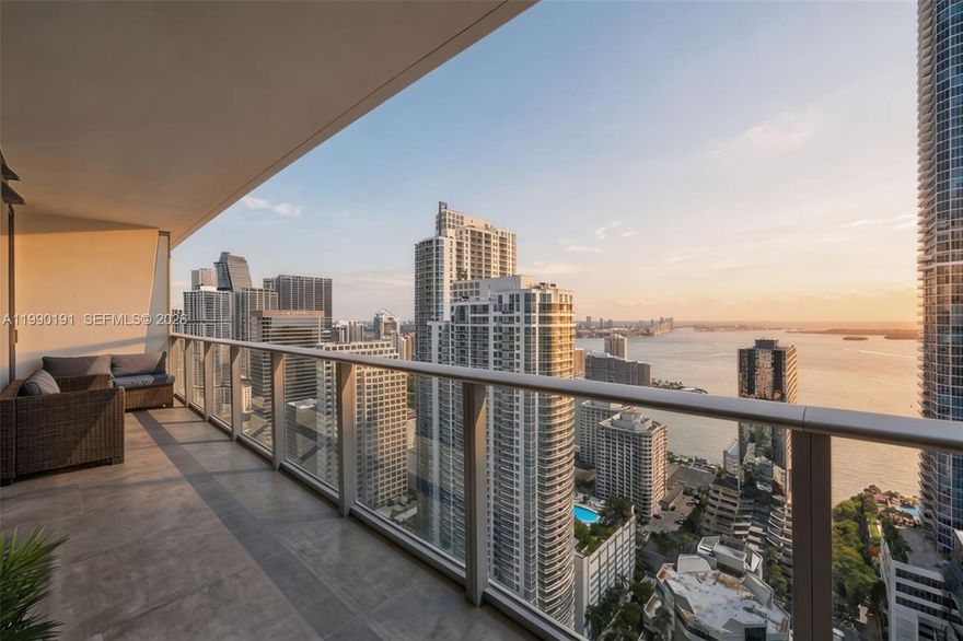 Spectacular residence in the iconic 1010 Brickell Condo! This high-floor unit offers 2 bedrooms + den, 3 full baths, 1,283 sq ft, and stunning water and skyline views from an oversized balcony. Features include high ceilings, semi-private elevator entry, custom window treatments, and top-of-the-line Smeg appliances. Enjoy 2 covered parking spaces. The building delivers true resort-style living: a rooftop pool & restaurant on the 50th floor, co-ed Hammam spa with hot & cold Jacuzzis, massage & treatment rooms, sauna & steam room, basketball & racquetball courts, running track, indoor pool, state-of-the-art fitness center, party room, BBQ area, bowling & virtual golf room, and kids’ club. Exceptional location just steps from Brickell City Centre, Mary Brickell Village, and Metro access.
