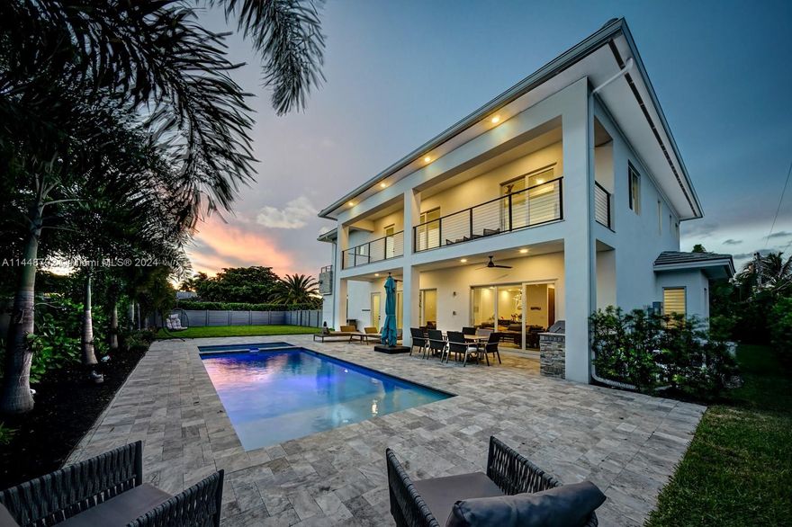 LOOK NO FURTHER!! This exquisite modern two story SFR built in 2021 located in the highly sought after Lake Placid section of Lighthouse Point. Just minutes away from the beach and in walking distance to neighboring parks and Tennis courts. This home boasts 10 foot ceilings both downstairs and upstairs heated salt water pool and spa whole house generator High impact windows and doors throughout top of the line SS appliances, with outdoor kitchen beautifully landscaped with landscape lighting. Second floor balcony that runs the length of the second floor perfect for Watching mesmerizing South Florida sunsets, Second floor on suite for visiting guest. This home is perfect for growing families, and much more!!! PRICED TO SELL!!! Owner are Highly Motivated.