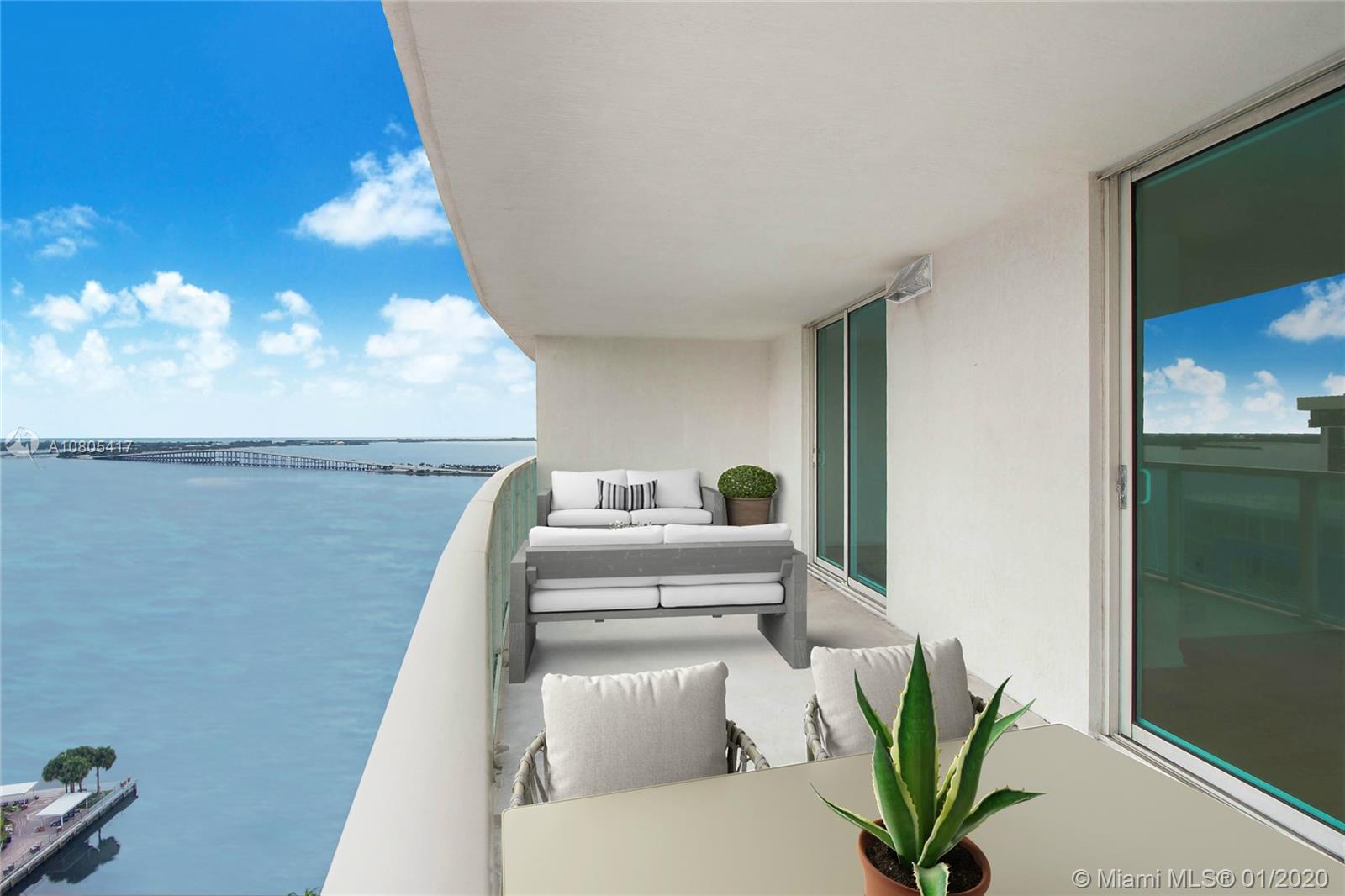 A rare find in Brickell! 2 assigned parking spaces + storage unit under A/C and oversized balcony (243 SF). Building qualifies for 5% downpayment subject to buyer's qualification. Prime location overlooking Miami's Biscayne Bay and the colorful Brickell Skyline! Seller is willing to install new floors in Living room and Bedroom. Spacious and well distributed unit with Walk-In Closet, stainless steel appliances and granite countertops. Nest system and freshly painted! Amenities include: 2 Pools & Jacuzzi, outdoor grills, fitness center with Sauna, Party Room, Playground, Dog Park, Cafe/Convenience Store, Laundry services, 24hr security and Valet.