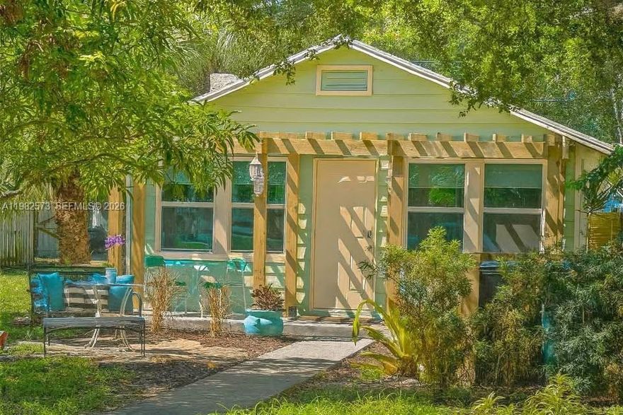 Historic charm meets modern upgrades in this cozy 3-bedroom, 1-bath cottage just 1 mile from the beach and within walking distance to downtown Lake Worth Beach, shops, restaurants, and Publix. Originally built in 1927, this light-filled home blends character with recent improvements including hurricane impact windows, newer roof, central A/C, water heater, stainless steel kitchen appliances, and Samsung washer/dryer. Currently operated as a successful 5-Star Airbnb with strong occupancy and seasonal income up to $5,000/month, making it ideal as a primary residence, second home, or income-producing investment. The property appraised at $400,000 in February 2025 and sits on a large lot already zoned for potential duplex expansion, offering additional upside for investors. Enjoy the private fenced backyard perfect for outdoor dining, a charming front porch pergola shaded by mature mango and fig trees, and a flexible front bedroom ideal for an office, guest room, or playroom. No HOA. Financing welcome.