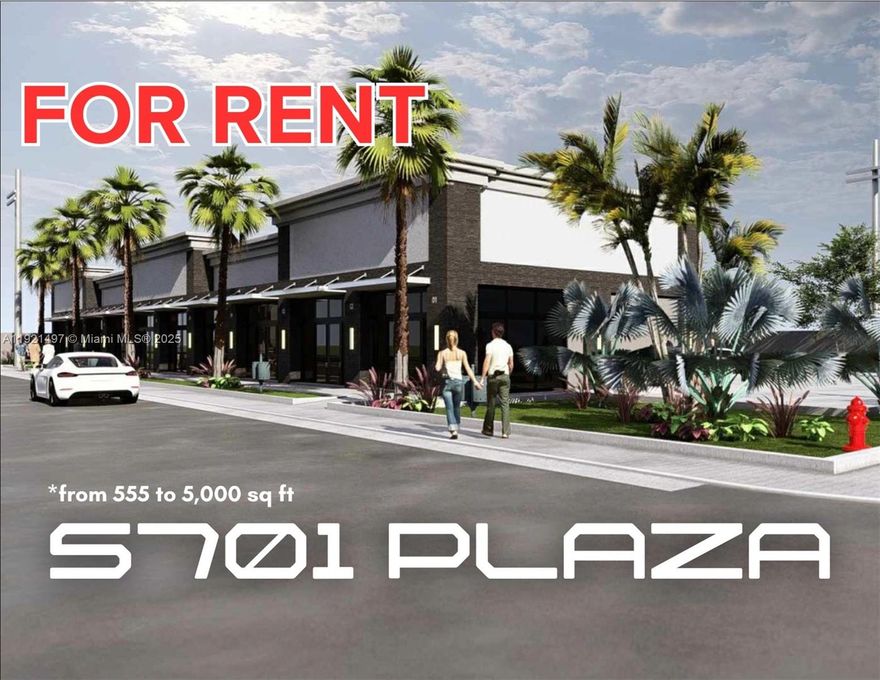 FOR RENT — Nine newly built commercial spaces are available for lease, each offering approximately 555 sq. ft. of customizable vanilla-shell space under an NNN lease  structure. Located at 5701 Plaza, a newly developed shopping center on Hollywood’s main avenue , near Home Depot and major highways, these units offer outstanding  visibility and exposure to thousands of potential customers every day. 
The project is currently under construction, and space configurations can be adjusted to meet your business requirements. Enjoy the advantages of high daily foot traffic,  excellent accessibility, and strong commercial presence in one of Hollywood’s most dynamic areas. 
Expected delivery: 3rd quarter 2026.
