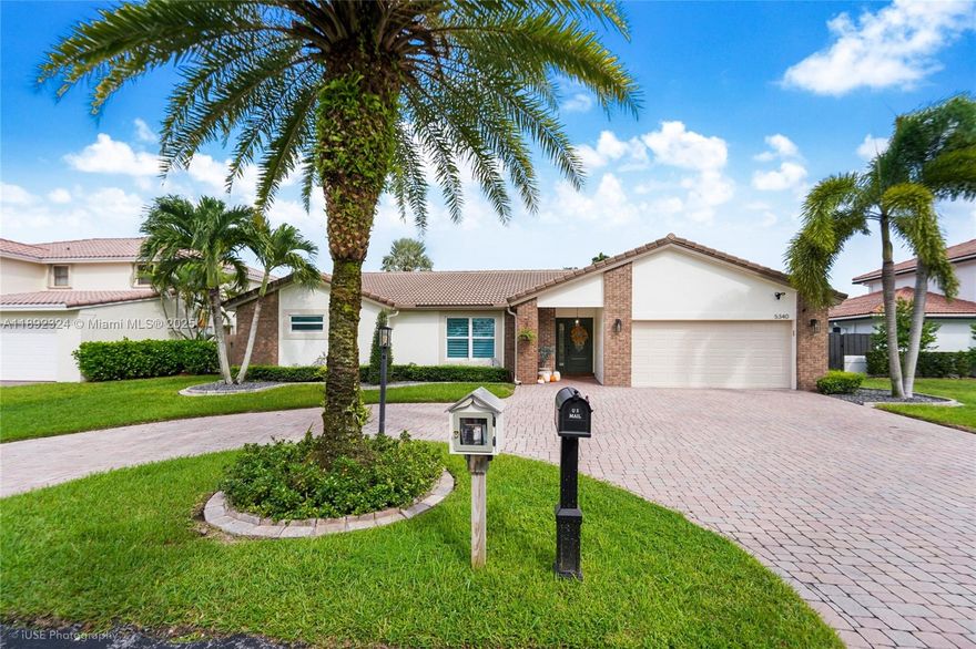This exceptional home offers style, comfort, and efficiency throughout. Features include tile flooring, quartz countertops in kitchen and bathrooms, and recently refinished kitchen cabinets. The master bathroom has been beautifully renovated, and the reverse osmosis water filtration system adds everyday convenience. Enjoy hurricane impact windows, electric shutters in the 2nd and 3rd bedrooms, foam roof insulation, and Ring security system with cameras and doorbell. Energy-efficient upgrades include a 2024 AC and 2024 water heater. Smart home highlights include a Lutron integrated system for app-controlled lights and fans and a Rain Bird sprinkler system. Outdoor living features a saltwater pool with heater, partial artificial turf, and freshly painted exterior (2024) and interior (2022).