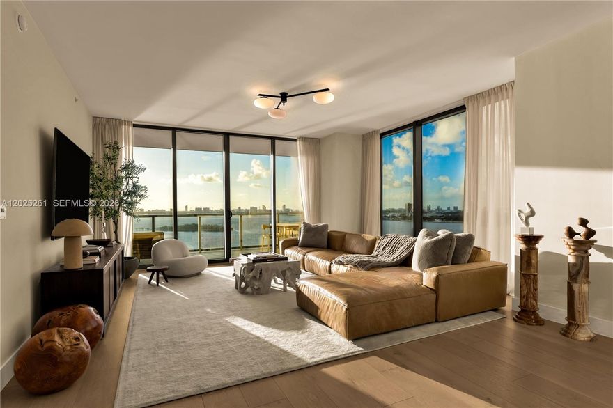 Elegantly curated 3-bedroom, 4.5-bath residence spanning 2,743 square feet at the prestigious Elysee Miami in Edgewater. Private elevator entry opens to a sophisticated home filled with natural light and framed by sweeping views of Biscayne Bay, the Atlantic Ocean, and the Miami skyline from expansive sunrise and sunset terraces. Thoughtfully upgraded throughout, the residence features rich hardwood flooring, custom drapery, designer lighting, and a refined contemporary color palette.
Residents of Elysee enjoy an exceptional waterfront lifestyle with world-class amenities, including a sky lounge, resort-style pools, state-of-the-art fitness center, spa, and dedicated concierge services. Ideally situated just minutes from the Design District and Miami Beach, this residence also offers the flexibility to be converted into a 4-bedroom layout. Furnishings may be purchased separately.