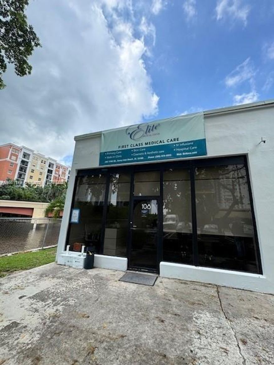 Medical Office located in the prime area of Sunny Isles. Secured a highly desirable location with full free parking lot. Rent $7,000.00/month ($52 per Sq Ft, 1600 Sq Ft total, 5 Exam Rooms plus entrances, fully furnished with all equipment. Ready to go! Ready to use! 
Fully operational  business environment with 500 clients from the area of Winston Towers and other community members. A full time nurse manages daily operations and supporting the office functions. 3 Year lease with extension to 5 years with all regulatory occupational licenses.