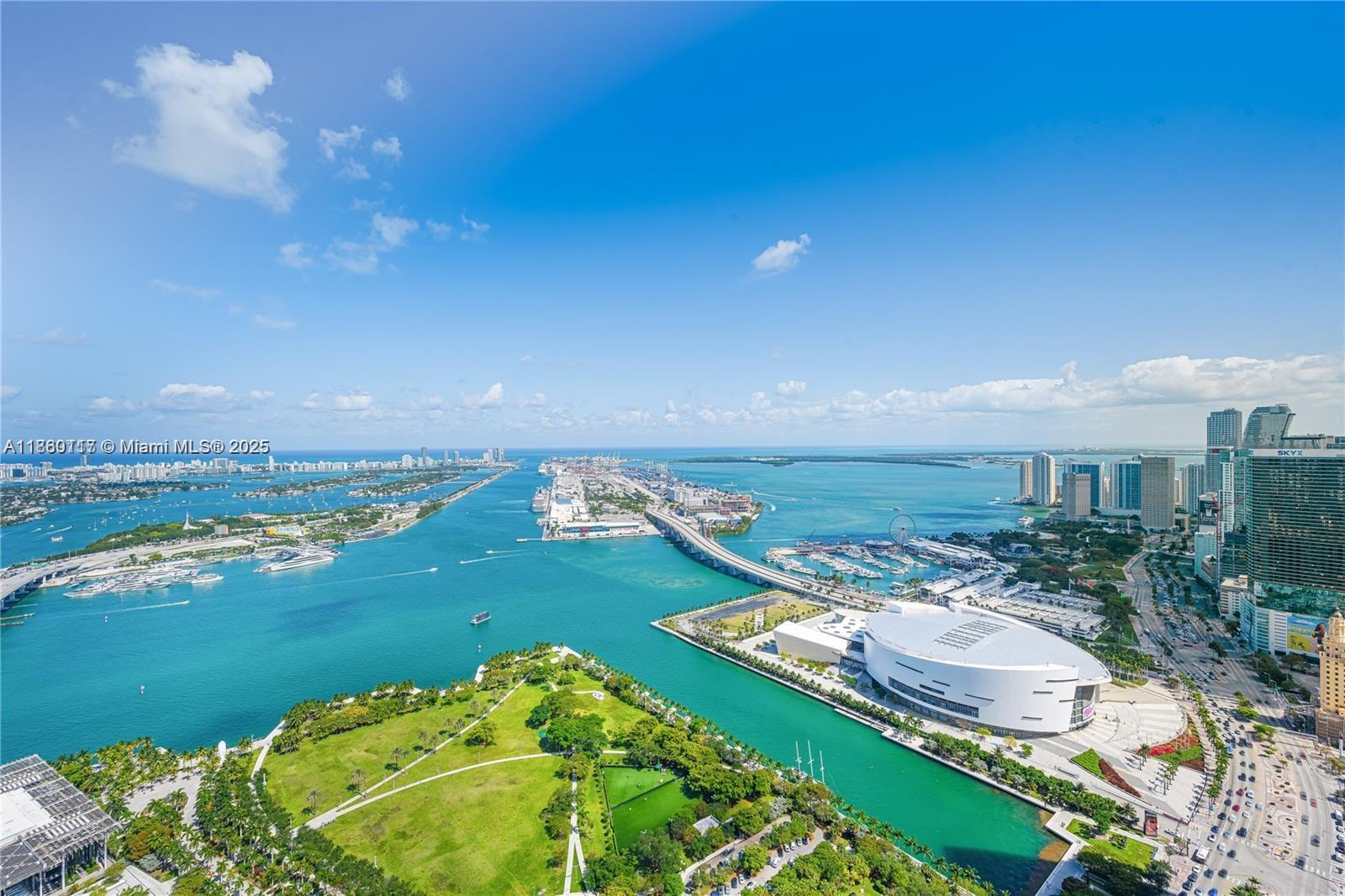 You won't believe panoramic views of the bay & the ocean from the 58th floor oversized SE corner residence, (over 2,100 Sq ft), perched high above the best Miami has to offer. This rarely available custom floor plan with floor-to-ceiling impact windows, huge balcony, a custom kitchen with Viking appliances, double wide living room is truly stunning in every way. Marquis is a well-run full service building, in a prime downtown location, directly across the street from a park, Perez Art, Frost Science museums, the Miami Arena etc, with every desirable amenity: onsite hotel, restaurant, basketball court, 24-hour security, valet, residents lounge, gym, 2 pools/spa/sauna/steam room/yoga studio, beach access with a complementary valet at Hilton Bentley South Beach. 3BDR converted to 2BDR .