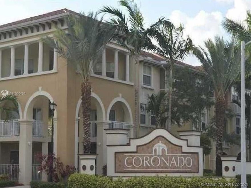 Beautiful two-story condo in Coronado at Doral, spacious and bright Alameda Model with 2 Bedrooms and 2.5 Bathrooms. Kitchen with Granite Countertops and wood cabinets, ceramic tile downstairs and good floor upstairs, washer and dryer. Mediterranean Style Community with Pool and Gym. Wonderful locations next to Ronald Reagan High School, close to major highways, shopping centers, and A+ Schools. Ready to Move in easy to show. Tenant occupy contract until September 14, 2021. Tenant Payment:  $ 1,725 per month. Showings only by appointment.