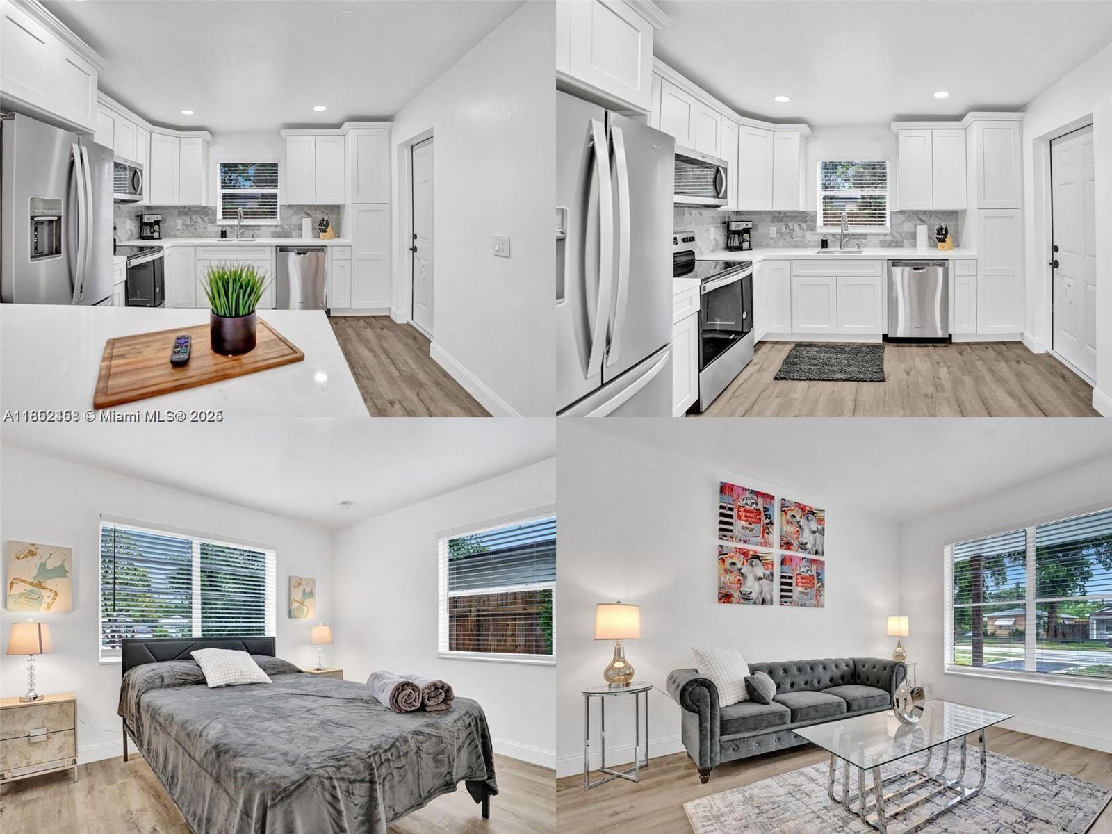 Stunningly 2-bedroom, 1-bathroom home. The fully fenced backyard is ideal for pets. Conveniently located within walking distance of downtown Hollywood and just a 10-minute drive from Hollywood Beach. Perfect for families or couples. Available for furnished short or long-term rental. 24-hour approval process. Move-in requires first month, last month and security deposit. Rent Includes landscaping. Long or short term rental ok.