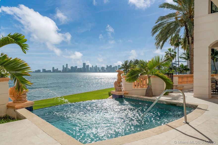 Exquisite bayfront villa on the exclusive Fisher Island, America’s wealthiest zip code. This grand, 6-bedroom/ 7.5 bath stunner boasts 6,618sqft of luxury with an impressive 2,000sqft terrace overlooking Biscayne Bay and the Miami skyline. Custom interiors by world-renowned designer Steven G. Enjoy the majestic Miami sunsets from the expansive lanai featuring one of the islands only private infinity pools. Spacious living areas, well-appointed guest rooms, and a stunning master suite with attached office, huge walk-in closets, and beautiful his-and-hers master baths. Uniquely designed architecture with marble finishes throughout. Truly one of the most desirable residences available on Fisher Island.