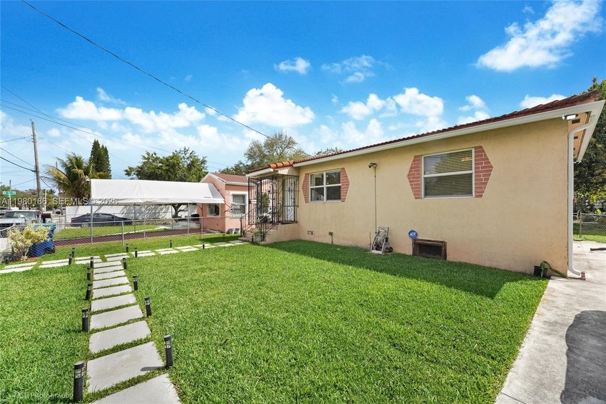 Charming 2-bedroom, 1-bath single-family home in Miami featuring a fenced yard and great functional updates. The property includes a newer A/C system (approx. 2 years old), an updated bathroom, and a newly installed automatic sprinkler system. The home is equipped with permitted impact-rated accordion shutters for added storm protection and peace of mind. A durable clay tile roof was installed in 2001. The property is connected to sewer, with the septic tank located at the front of the property. The backyard offers additional storage with a shed and space for outdoor enjoyment. Conveniently located just a few blocks from Miami Shores, with easy access to the Turnpike, nearby shopping, dining, and everyday amenities. A great opportunity in a centrally located Miami neighborhood.