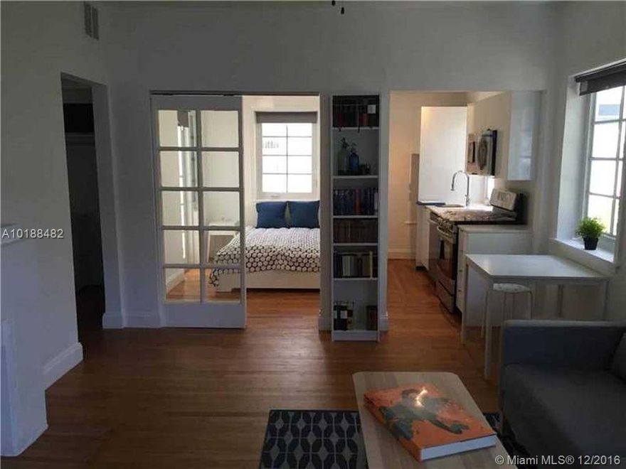 Charming junior 1BR on secluded street in heart of South Beach. Quiet corner unit on second floor. Efficient floor plan with windows in all rooms and high ceilings. Unit and building fully renovated, brand new impact windows, fully updated kitchen and bathroom, insuite washer/driver, new central AC. Beautiful Art Deco building by Murray Dixon from 1936, featuring local pine wood floor and decorative fireplace. Steps from Lincoln Road, Flamingo Park, and the beach.