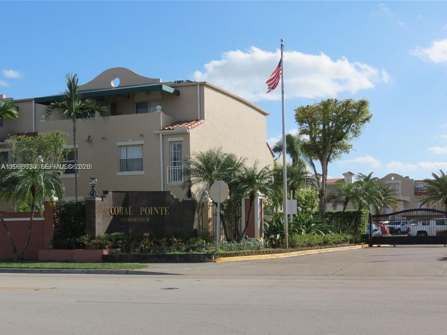 Excellent Location and nicely updated 2 bedrooms, 2 bathrooms, two story townhouse style condo unit, second floor entry, in gated community.  Corner unit with plenty of natural light. Recently installed impact windows, remodeled kitchen with stainless steel appliances and granite countertop. Washer and dryer inside the unit. Remodeled bathrooms.  Community amenities include 2 swimming pools, 1 for kids and 1 for adults, children play area, and gated secured entrance.