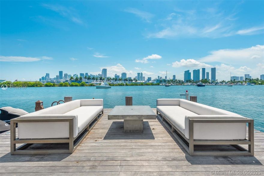 nspired by simplicity. This gated Palm Island Villa is the epitome of Miami Beach living. Offering unobstructed, bay views of the Miami skyline and 80 feet of waterfront with a private boat dock, this home has it all. Renovated in 2017, this stunning villa boasts 5 beds, and 5/1 baths over 6.974 SqFt of Total Area. Updates include marble and wood floors, new doors, new lighting and Creston system. With 24 hour police security and steps away from the Palm Island park and tennis courts, this masterpiece provides for a tranquil setting yet is only minutes from S Beach, Downtown & the Miami International Airport.