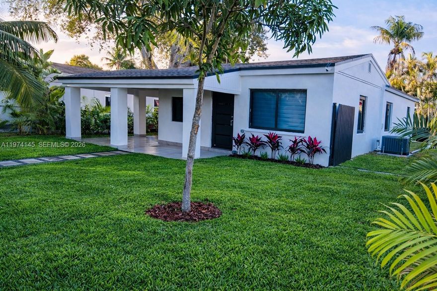 Beautifully Renovated 3BR/2BA pool home in a quiet North Miami Beach Neighborhood close to the beach. Ideally situated near Biscayne Blvd with quick access to major highways, this home offers an easy commute anywhere. close to shopping center, Aventura Mall, only 10 minutes to the beach. This turnkey property was completely renovated and upgraded with city permit, features new porcelain tile flooring throughout, modern bathrooms, a welcoming New modern open kitchen with granite countertops, and new high-end GE Café stainless-steel appliances with Wi-fi. Major upgrades include a New central A/C, New roof, New impact doors and windows, complete electrical rewiring and new plumbing, a tankless water heater, and fully remodeled bathrooms. The 10x15ft pool has been refurbished, and the home features fresh interior and exterior paint, new Wi-Fi-controlled sprinkler system. All renovations were fully permitted by the City of North Miami Beach. Enjoy a large, serene tropical with a fenced backyard with a beautiful pool—perfect for relaxing, entertaining, or creating your own outdoor oasis. The front garden features an extended covered patio and offers space for barbeque and a sitting area, you can also accommodate a boat or RV in the front yard. This beautifully modernized home is ready for you to enjoy. No detail was overlooked in this transformation—simply move in and start living your dream. Perfect as a primary home, vacation getaway, or investment.