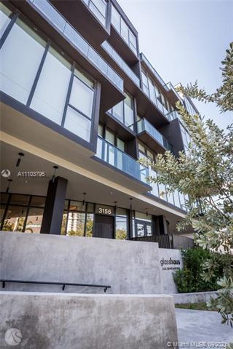 Introducing Garden Unit 103, at recently completed Glasshaus, a boutique 23-unit residence in the heart of Coconut Grove. A 1,213 SF, 1 Bed + Den + 2 bath residence.  Featuring nearly 600 SF of private terrace, this unit is all about indoor/outdoor living, offering ample space for entertaining. Be the first to enjoy this home with 11' ceilings, custom closets + Bosch kitchen.  Amenities include a Bauhaus inspired lobby with a 24/7 attendant, fitness center adjacent to a Zen garden, and a rooftop pool with summer kitchen and gathering space. This urban retreat is just steps from the best restaurants, parks, shopping, marina and bay.