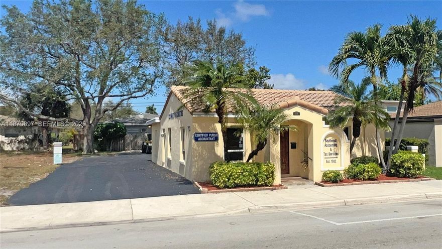 Exceptional opportunity to own a charming freestanding office building in highly desirable East Pompano Beach. This quaint and versatile property offers 4–5 private offices, a welcoming reception area, and a storage room that can easily function as an additional office.
The space includes a kitchen, private rear parking, and additional street parking in front for clients and staff convenience. Interior features include classic terrazzo flooring throughout most of the building, plus extra attic storage for added functionality.
The property is pre-wired for ethernet and security cameras, making it ideal for today’s business needs. Whether you move right in or customize the space to suit your creative vision, this building offers flexibility and strong potential.
Situated in a booming area with an average daily traffic count of 43,000 vehicles, the property provides outstanding eastbound and westbound visibility — perfect for maximizing business exposure.