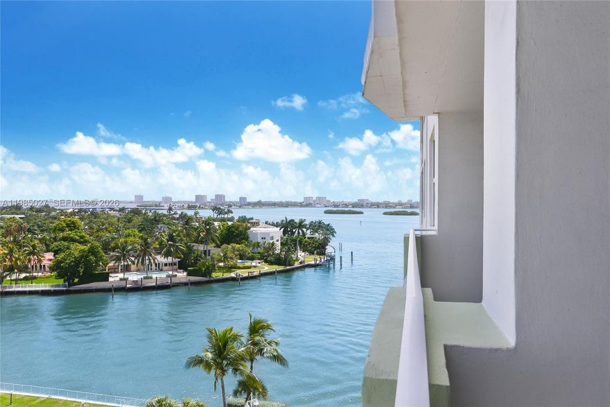 This bright one-bedroom residence with a DEN or private office presents an opportunity to enjoy refined island living in one of Bay Harbor Islands’ most coveted waterfront settings. Shows impeccable. The kitchen is open to the living/dining room area and the unit is complemented by central air conditioning and an in-residence washer and dryer for seamless everyday living. From the private balcony, tranquil bay and skyline views unfold, offering a serene visual escape. Set within a full-service waterfront building, residents enjoy 24-hour concierge service, a waterfront pool, fitness center, and meeting room. Ideally positioned at the island’s westernmost point, the building occupies a truly privileged location—where water, light, and privacy converge. Bay Harbor Islands is a sophisticated island enclave renowned for its top-rated K–8 school, dedicated police department, and intimate city governance. The lifestyle is effortlessly walkable, with Bal Harbour Shops, fine dining, the ocean, and multiple houses of worship all just moments away—an exceptional blend of tranquility, prestige, and proximity. Special assessment of $69.96 paid monthly until December 2028. They were levied to modernize the elevators and replace the building's chiller.