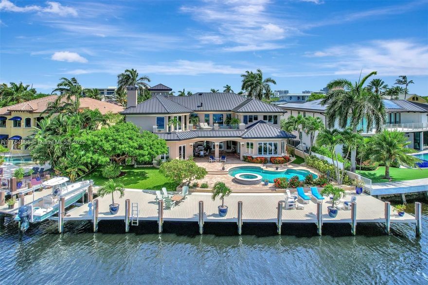 Luxury Live Auction! Bidding to start from $5,750,000!
Fort Lauderdale's most desirable waterfront location offers breathtaking views from the Intracoastal Waterway to Sunrise Bay. The estate sits on a 12,651 sqft lot, enhanced by a 2,000 sqft dock with a boat lift. Situated on a quiet cul-de-sac and private isle, the property greets you with stunning water views upon entry. The home offers generous living areas, and the second floor boasts an expansive terrace, an oversized primary bedroom facing the bay, a large loft, and an office den. The home includes an elevator for easy access. The first level has three bedrooms, providing ample space for family and guests. Located near Coral Ridge Yacht Club, George English Park, and pickleball courts, offering the ultimate South Florida lifestyle