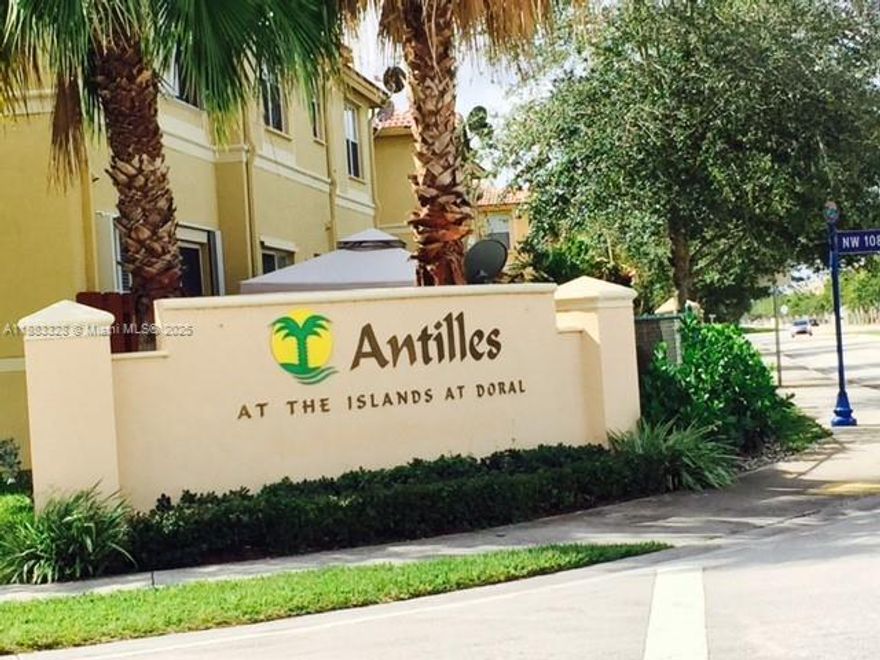 Stunning 4 Bedroom and 2.5 Bathroom Townhouse in Antilles at Islands at Doral. An open concept floor plan connects the spacious living and dining area to the kitchen, with a private backyard. While the master and others 3 bedrooms are located on the second floor. Ample parking includes 2 space in driveway and 1 garage. Security patrol and a community pool. Located near top rated schools, shopping centers, and dining. Residents have the right to access to the Islands at Doral Clubhouse, with pool, gym, basketball and tennis courts, kids playground, conference room, and more.